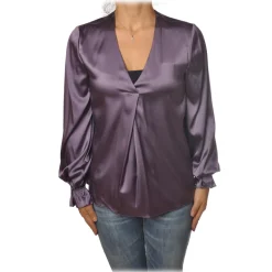 Pinko - Blouse Renzo with Long Sleeve and V-neck in Silk - Purple - Shirt - Made in Italy - Luxury Exclusive Collection - Avvenice