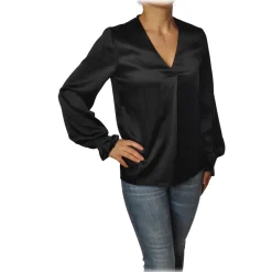 Pinko - Blouse Renzo with Long Sleeve and V-neck in Silk - Black - Shirt - Made in Italy - Luxury Exclusive Collection - Avvenice