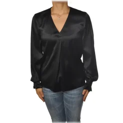 Pinko - Blouse Renzo with Long Sleeve and V-neck in Silk - Black - Shirt - Made in Italy - Luxury Exclusive Collection - Avvenice