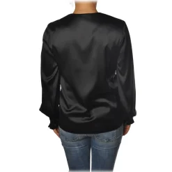 Pinko - Blouse Renzo with Long Sleeve and V-neck in Silk - Black - Shirt - Made in Italy - Luxury Exclusive Collection - Avvenice