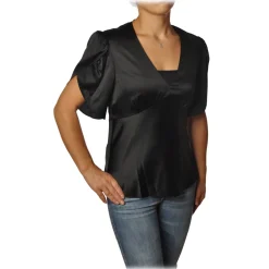 Pinko - Blouse William with Tulip-Shaped Sleeves in Silk - Black - Shirt - Made in Italy - Luxury Exclusive Collection - Avvenice