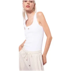 Pinko - Cannetè Cotton Tank Top with Logo - White - Top - Made in Italy - Luxury Exclusive Collection - Avvenice