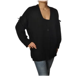 Pinko - Cardigan Nicaragua Oversize Fringed Effect - Black - Sweater - Made in Italy - Luxury Exclusive Collection - Avvenice