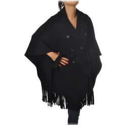 Pinko - Double-Breasted Coat Puerta Mantella with Fringes - Black - Jacket - Made in Italy - Luxury Exclusive Collection - Avvenice
