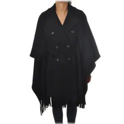 Pinko - Double-Breasted Coat Puerta Mantella with Fringes - Black - Jacket - Made in Italy - Luxury Exclusive Collection - Avvenice