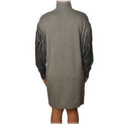 Pinko - Dress Miraggio with Mock Neck and Fringes - Pearl Grey - Dress - Made in Italy - Luxury Exclusive Collection - Avvenice