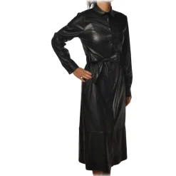 Pinko - Eco-leather Long Shirt Dress Maris - Black - Dress - Made in Italy - Luxury Exclusive Collection - Avvenice