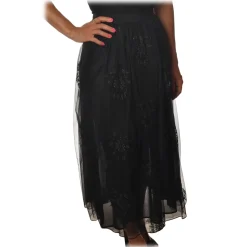 Pinko - Flared Skirt Maritare in Embroidered Tulle - Black - Skirt - Made in Italy - Luxury Exclusive Collection - Avvenice