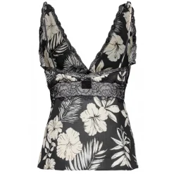 Pinko - Flower Print Top with Lace Detail - Black - Top - Made in Italy - Luxury Exclusive Collection - Avvenice