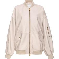 Pinko - Genuine Leather Bomber Jacket with Zip Closure - Beige - Jackets - Made in Italy - Luxury Exclusive Collection - Avvenice