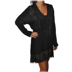 Pinko - Guarino Dress Mini with Fringes and Rhinestones - Black - Dress - Made in Italy - Luxury Exclusive Collection - Avvenice