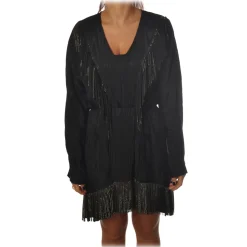 Pinko - Guarino Dress Mini with Fringes and Rhinestones - Black - Dress - Made in Italy - Luxury Exclusive Collection - Avvenice