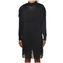 Pinko - Knitted Dress Sagrantino with Fringes - Black - Dress - Made in Italy - Luxury Exclusive Collection - Avvenice