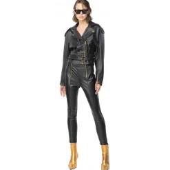 Pinko - Leather and Technical Fabric Leggins - Black - Trousers - Made in Italy - Luxury Exclusive Collection - Avvenice