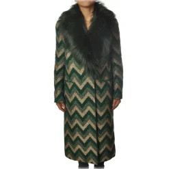 Pinko - Libra Coat with Faux Fur Jacquard - Green Gold - Jacket - Made in Italy - Luxury Exclusive Collection - Avvenice