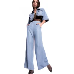 Pinko - Lightweight Denim Palazzo Trousers - Blue - Trousers - Made in Italy - Luxury Exclusive Collection - Avvenice