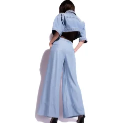 Pinko - Lightweight Denim Palazzo Trousers - Blue - Trousers - Made in Italy - Luxury Exclusive Collection - Avvenice