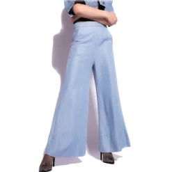 Pinko - Lightweight Denim Palazzo Trousers - Blue - Trousers - Made in Italy - Luxury Exclusive Collection - Avvenice