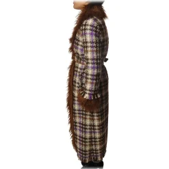 Pinko - Long Coat Orario with Fur - Brown/Purple - Jacket - Made in Italy - Luxury Exclusive Collection - Avvenice
