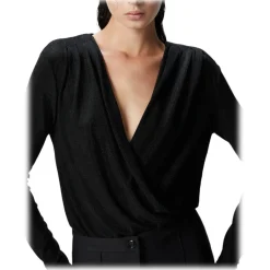 Pinko - Metallic Effect Draped Bodysuit - Black - Top - Made in Italy - Luxury Exclusive Collection - Avvenice