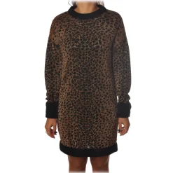 Pinko - Mini Dress Pressione in Laminated Leopard Knit - Copper/Black - Dress - Made in Italy - Luxury Exclusive Collection - Avvenice