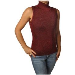 Pinko - Mock Turtleneck Ask Sleeveless in Lurex - Red - Sweater - Made in Italy - Luxury Exclusive Collection - Avvenice