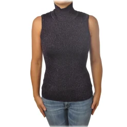 Pinko - Mock Turtleneck Ask Sleeveless in Lurex - Purple - Sweater - Made in Italy - Luxury Exclusive Collection - Avvenice