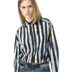 Pinko - Over Shirt in Broad Stripe Pattern - Light Blue/Black - Shirts - Made in Italy - Luxury Exclusive Collection - Avvenice