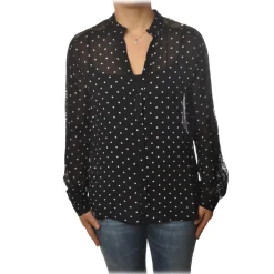 Pinko - Shirt Marronglace with Sleeves in Lace and Pois Pattern - Black - Shirt - Made in Italy - Luxury Exclusive Collection - Avvenice