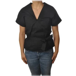 Pinko - Shirt Scamorza V-neck Screwed at the Waist - Black - Shirt - Made in Italy - Luxury Exclusive Collection - Avvenice