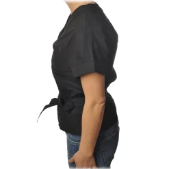 Pinko - Shirt Scamorza V-neck Screwed at the Waist - Black - Shirt - Made in Italy - Luxury Exclusive Collection - Avvenice