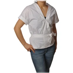 Pinko - Shirt Scamorza V-neck Screwed at the Waist - White - Shirt - Made in Italy - Luxury Exclusive Collection - Avvenice