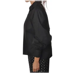 Pinko - Shirt Vegetariana Oversized with Collar and Deep Neckline - Black - Shirt - Made in Italy - Luxury Exclusive Collection - Avvenice