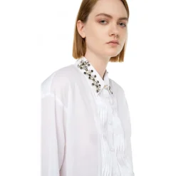 Pinko - Shirt with Plastron Detail with Pleats - White - Shirts - Made in Italy - Luxury Exclusive Collection - Avvenice