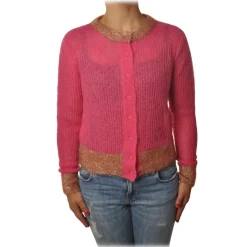 Pinko - Short Cardigan Quantunque with Lurex Details - Fuxia/Nude - Sweater - Made in Italy - Luxury Exclusive Collection - Avvenice