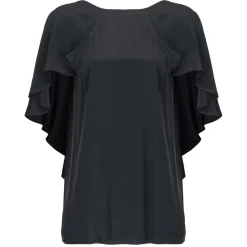 Pinko - Silk Blend Top with Ruffles - Black - Top - Made in Italy - Luxury Exclusive Collection - Avvenice