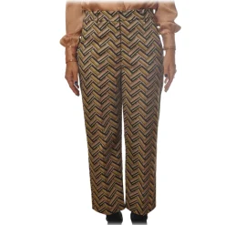 Pinko - Straight Trousers Ghibli3 in Geometric Pattern - Yellow/Pink - Trousers - Made in Italy - Luxury Exclusive Collection - Avvenice