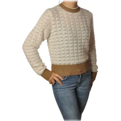 Pinko - Sweater Asciutto in Squared Wool - White/Beige - Sweater - Made in Italy - Luxury Exclusive Collection - Avvenice