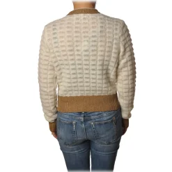 Pinko - Sweater Asciutto in Squared Wool - White/Beige - Sweater - Made in Italy - Luxury Exclusive Collection - Avvenice