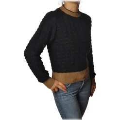 Pinko - Sweater Asciutto in Squared Wool - Black/Beige - Sweater - Made in Italy - Luxury Exclusive Collection - Avvenice
