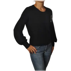 Pinko - Sweater Chissa Crewneck with Jewel Brooch - Black - Sweater - Made in Italy - Luxury Exclusive Collection - Avvenice
