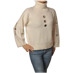 Pinko - Sweater Guyana High Neck Oversized with Studs - White - Sweater - Made in Italy - Luxury Exclusive Collection - Avvenice