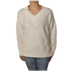 Pinko - Sweater Mozambico Oversized with V-neck - White - Sweater - Made in Italy - Luxury Exclusive Collection - Avvenice