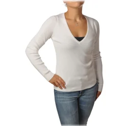 Pinko - Sweater Uruguay with Long Sleeve and V-neck - White - Sweater - Made in Italy - Luxury Exclusive Collection - Avvenice
