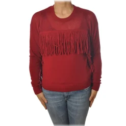 Pinko - Sweater Valgualnera with Fringes and Openwork - Red - Sweater - Made in Italy - Luxury Exclusive Collection - Avvenice