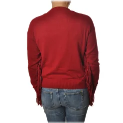 Pinko - Sweater Valgualnera with Fringes and Openwork - Red - Sweater - Made in Italy - Luxury Exclusive Collection - Avvenice