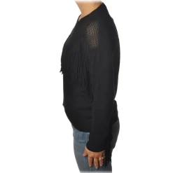 Pinko - Sweater Valgualnera with Fringes and Openwork - Black - Sweater - Made in Italy - Luxury Exclusive Collection - Avvenice