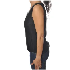 Pinko - Top Esagerato with Lace in Flower Pattern - Black - Top - Made in Italy - Luxury Exclusive Collection - Avvenice