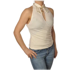 Pinko - Top Ruspante with Pearls and Chains - White - Top - Made in Italy - Luxury Exclusive Collection - Avvenice