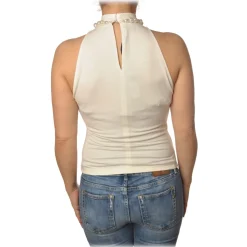 Pinko - Top Ruspante with Pearls and Chains - White - Top - Made in Italy - Luxury Exclusive Collection - Avvenice